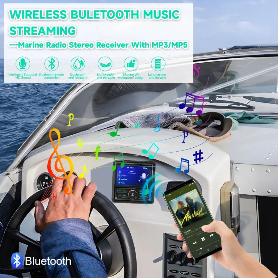 Waterproof Bluetooth Marine Stereo Radio-3